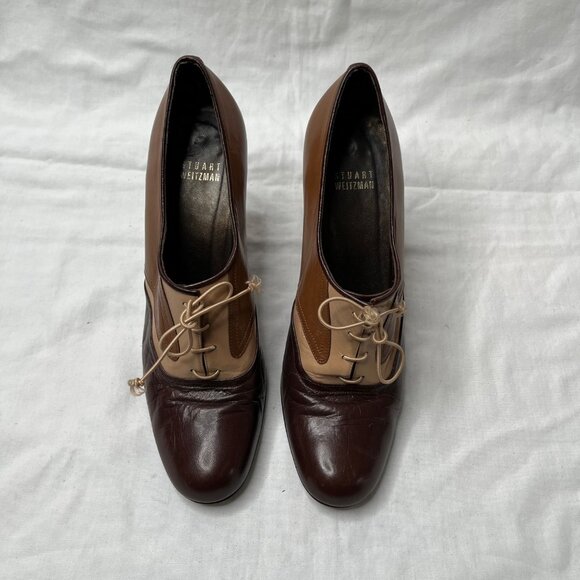 Vintage Stuart Weitzman Womens Leather Lace-Up Heeled Oxford Shoes 8.5 - Picture 4 of 12